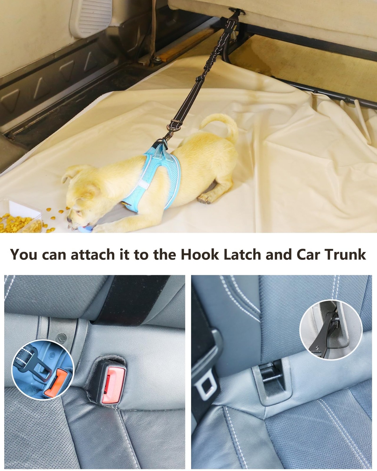 AUBELL Dog Seat Belt for Car,Updated 3-in-1 Adjustable Reflective Bungee Heav...