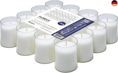 Horeca Candles - Tea Lights in Transparent Plastic Case - White - Pack of 16 -