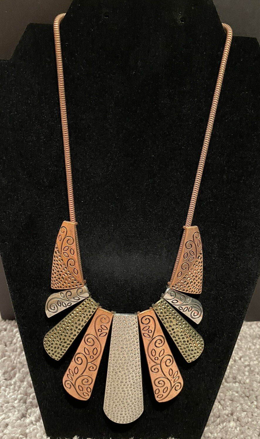 Copper Bronze Silver Tone  Rectangular Textured N… - image 1