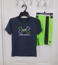 NWT 2pc Under Armour Black Green White Logo Shirt Green Shorts Set sz 6