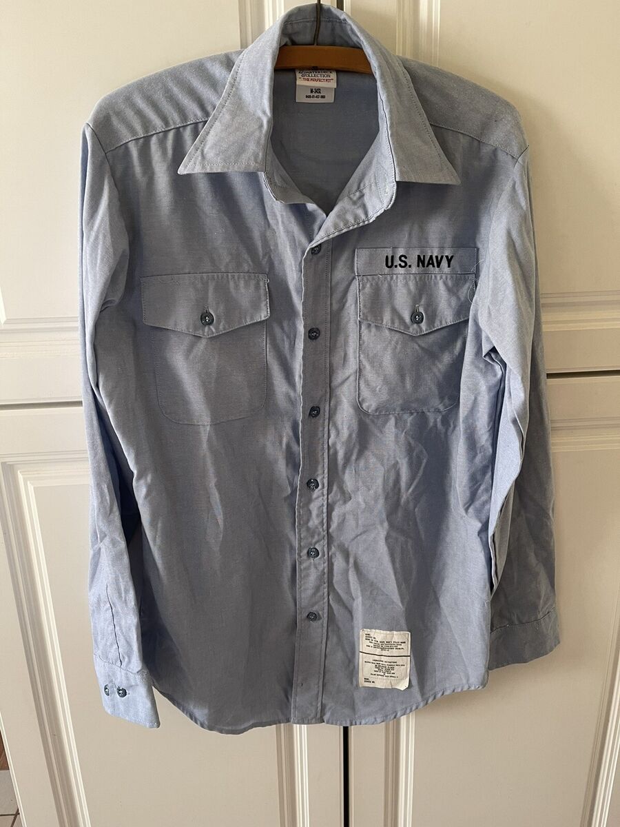 Vintage 1990s USN Chambray Shirt Long Sleeve Blue Cotton Vintage 1990s USN Chambray Shirt Long Sleeve Blue Cotton