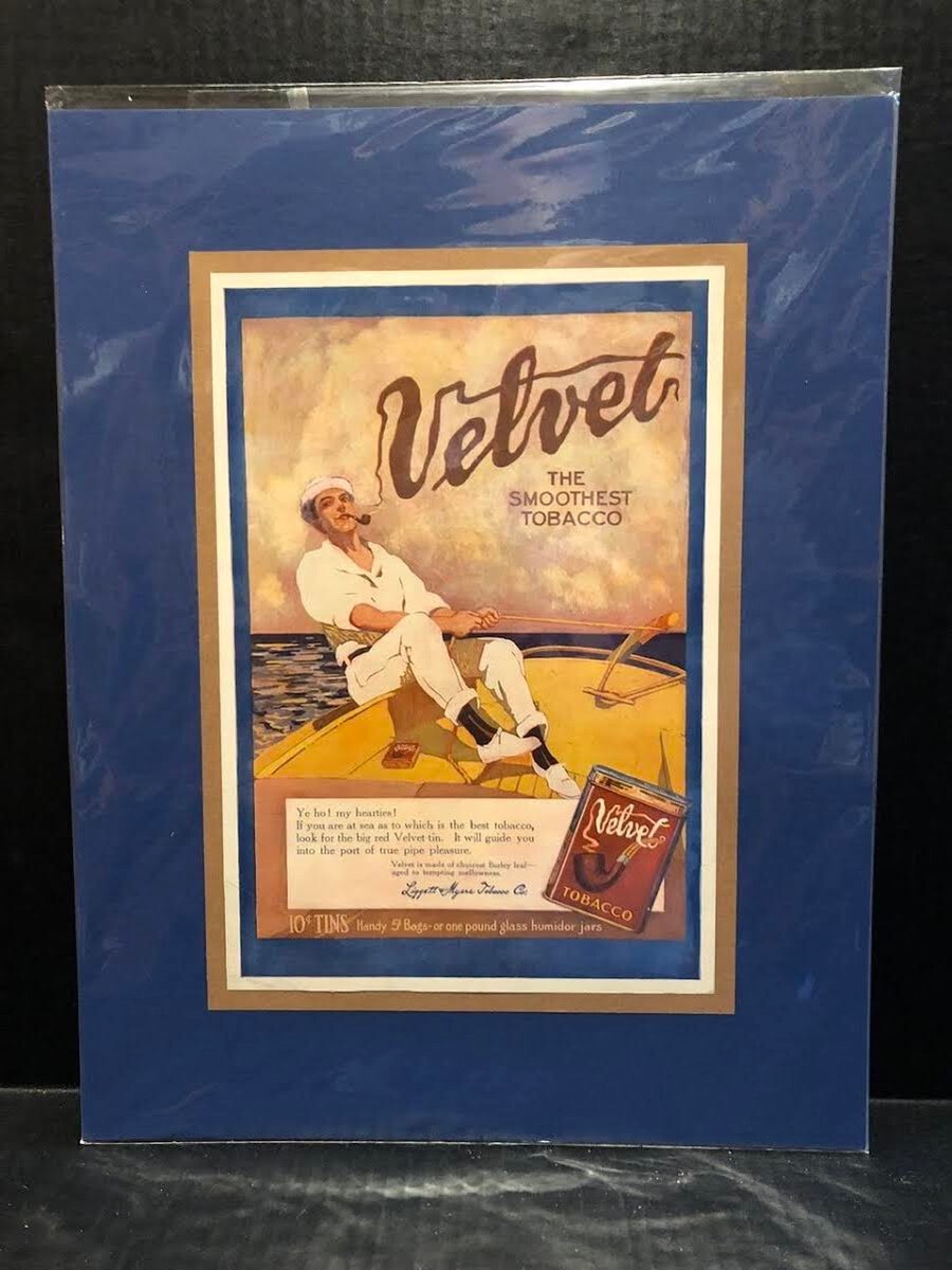 which tobacco is the smoothest ORIGINAL 1913 VELVET THE SMOOTHEST TOBACCO MAGAZINE ADVERT PRINT PAGE  (MATTED)