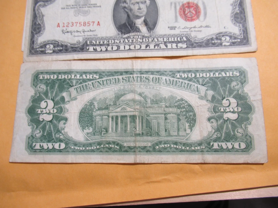 Antique 1963 Two Dollar Old US Currency US Note, Red Seal - Image 3 of 3