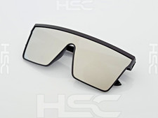 NEW Futuristic Shield Sunglasses Flat Top Rimless Black Frame Silver Single Lens