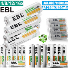 EBL 1.2V AA AAA Rechargeable Batteries Double A,Triple A NiMh 2800mAh 800mAh Lot