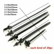 100 Pcs Mixed Car Line Cable Ties Zip Tie Clip Wiring Loom Harness Fastener Kit