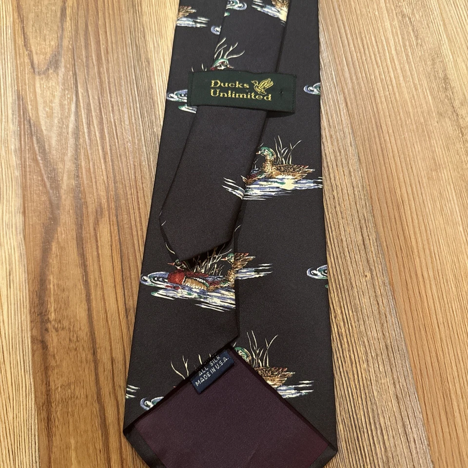 Ducks Unlimited Men's Tie Mallard Dog Hunting 100% Silk Necktie Made In USA (1) - Image 2 of 2