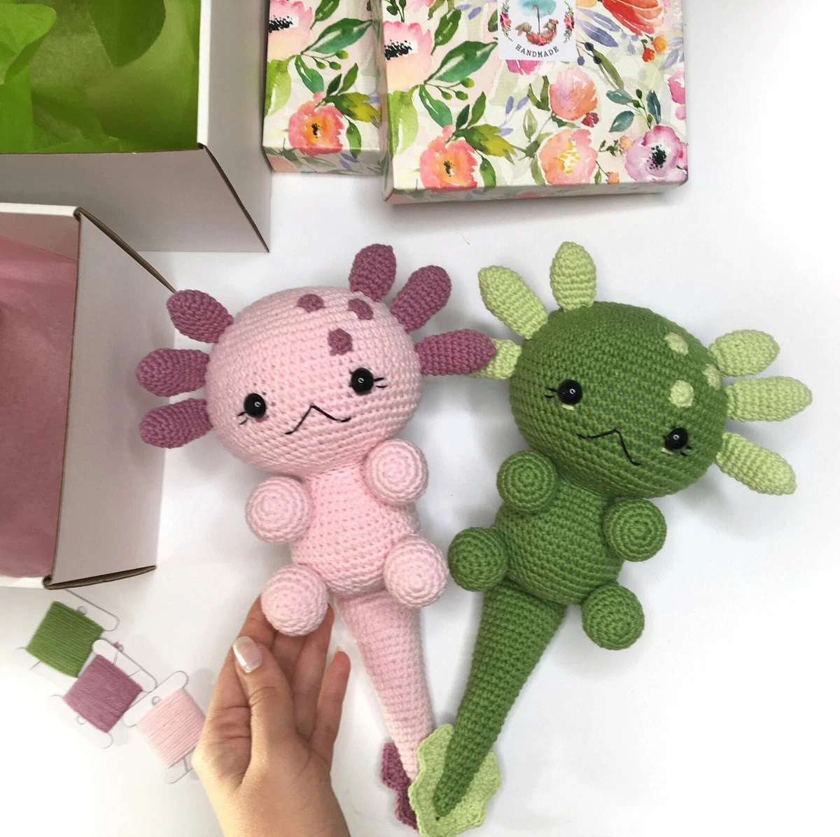 Axolotl plush kawaii crochet axolotl handmade nautican baby toy gift  KnitInBy