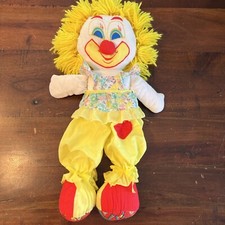 Vintage 1980  s Clown Plush Doll 18  Floppy Rag Doll Yellow Circus Clown RARE 