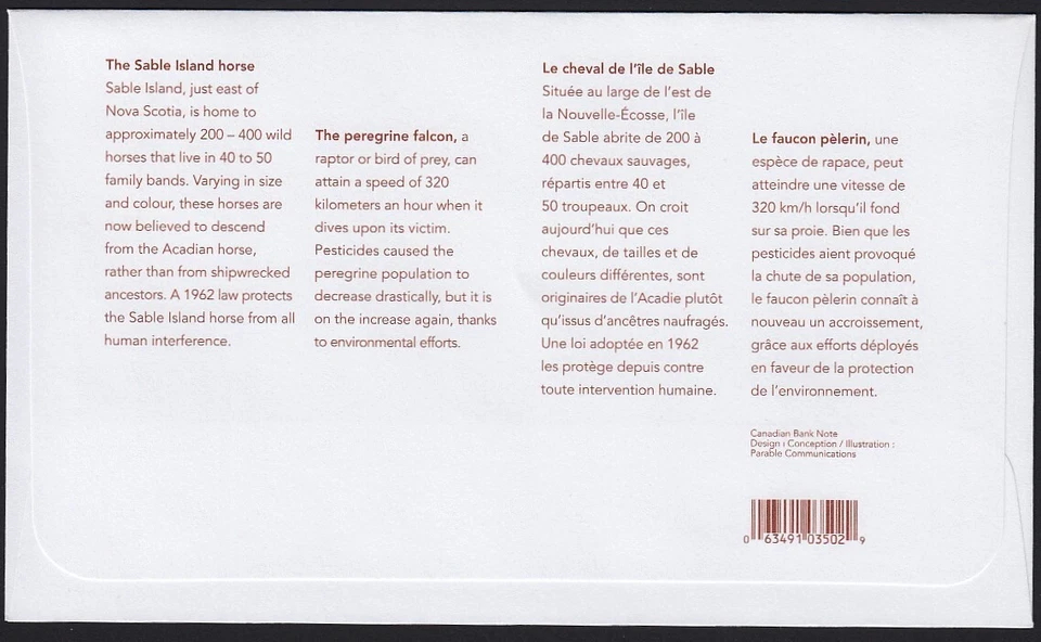 HORSE, FALCON = Official FDC New Canada 2005 #1692a - Image 2 of 2