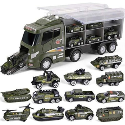 FUN LITTLE TOYS 12 in Die-cast Army Toy Truck with Mini Military