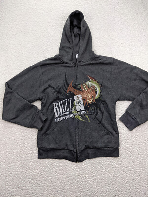 Vintage BlizzCon 2008 Mens Small Blizzard World of Warcraft Grey Zip Up Hoodie