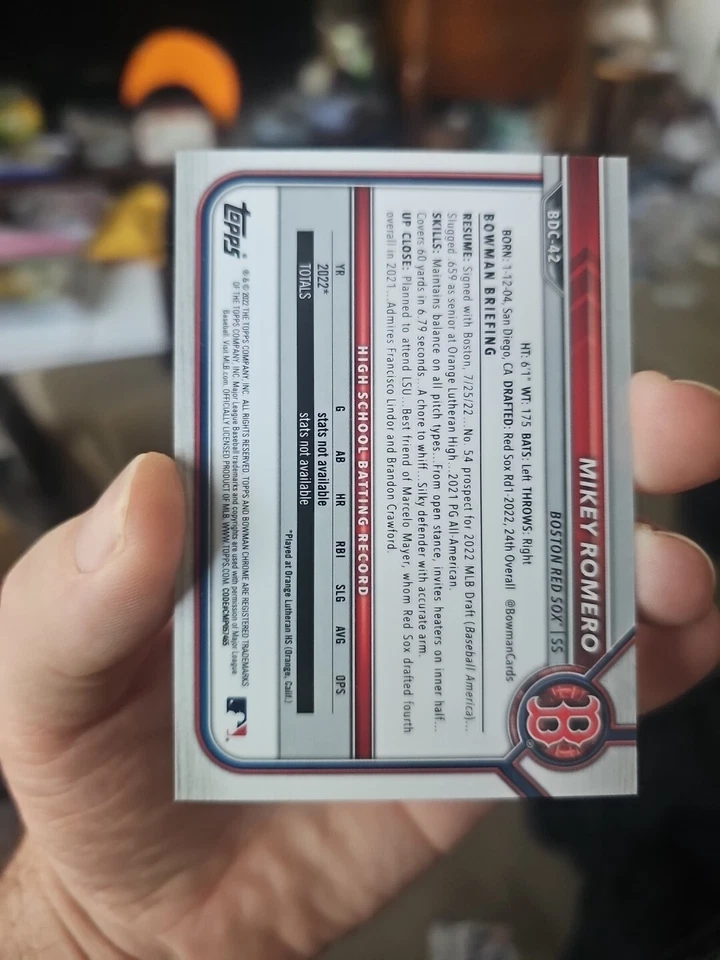 2022 Bowman Draft Sapphire Edition Chrome Bronze 1ST Mikey Romero 1/15 - Image 2 of 2