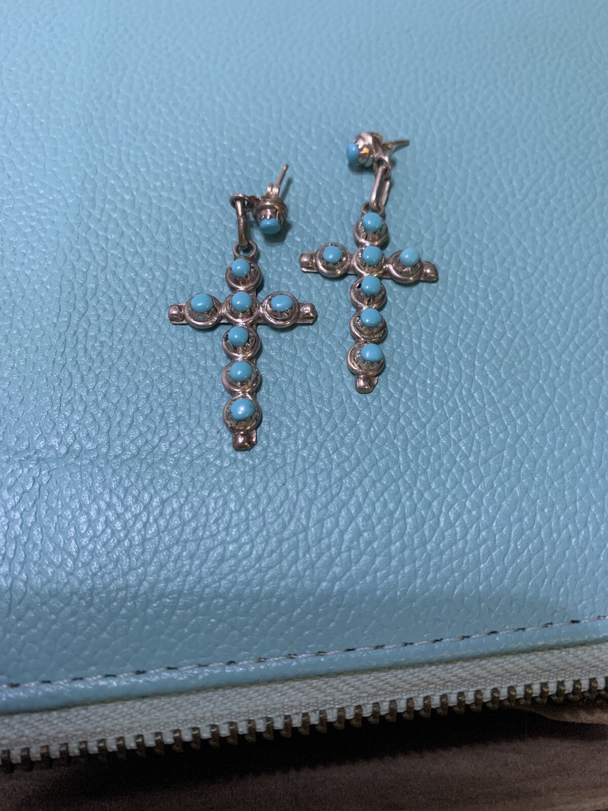 Sterling Silver Turquoise Cross Dangle Post Earri… - image 4