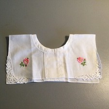 Vintage Baby Child's Collar White Lace Snap Pink Flower Embroidered A9