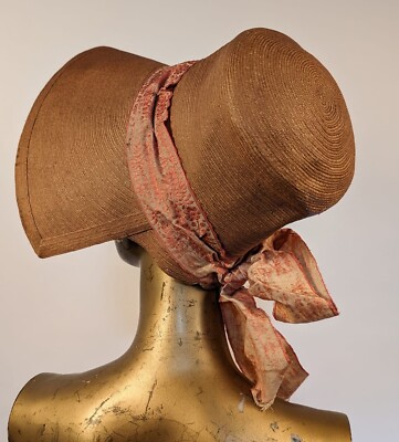 ANTIQUE 1830'S NATURAL STRAW HAT W SILK RIBBON TRIM | eBay