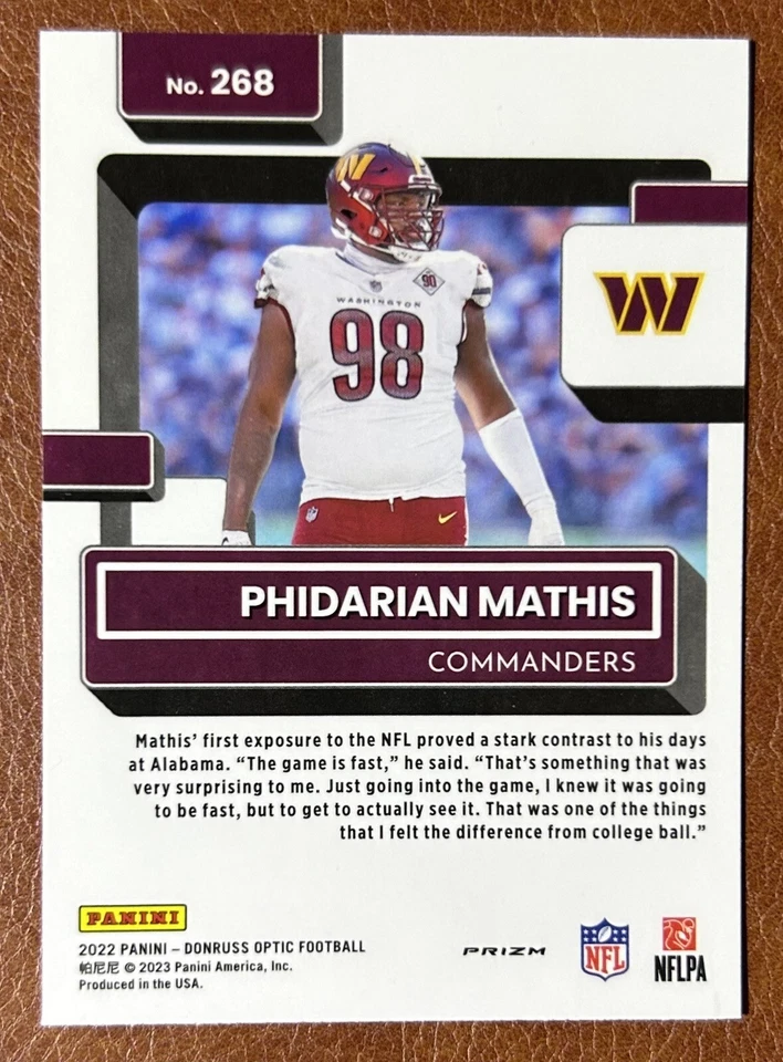 2022 Panini Donruss Optic Holo #268 Phidarian Mathis Commanders - Image 2 of 2
