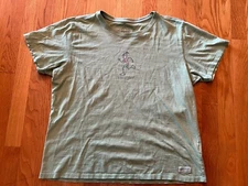 LIFE IS GOOD Womens Large T-SHIRT SS CREW JACKIE RUNNING Green Relaxed Fit 0635