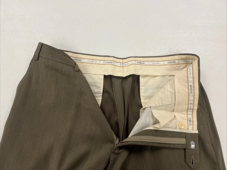 Calça social masculina Armani Collezioni cinza marrom lã maciça 35X27 $195 - Imagem 2 de 4