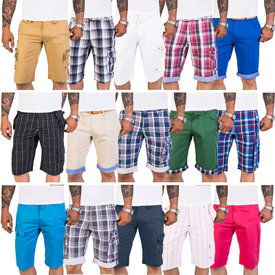 Herren Shorts Bermudas Kurz Hose Herren Short Sommer Cargo-Shorts Kariert M51