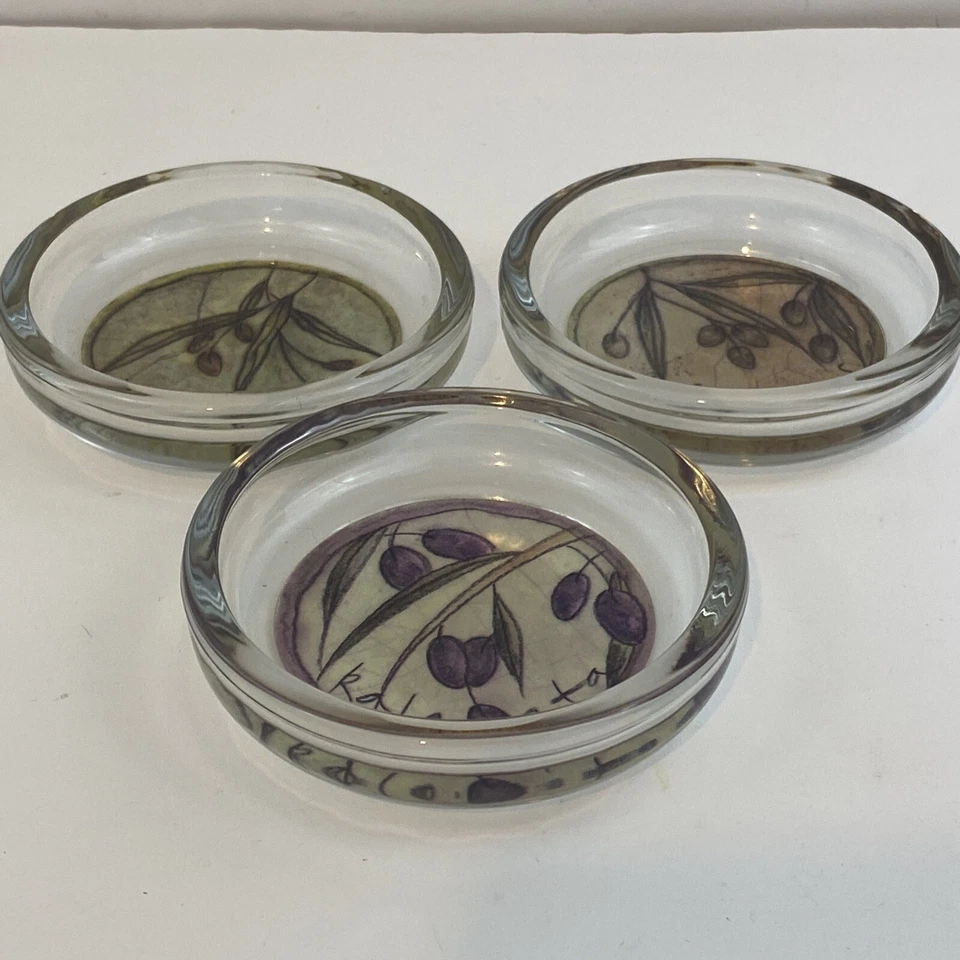 Vintage Set of 3 Glass Olive Oil Dipping Bowls Cork Bottomed - Image 2 of 4