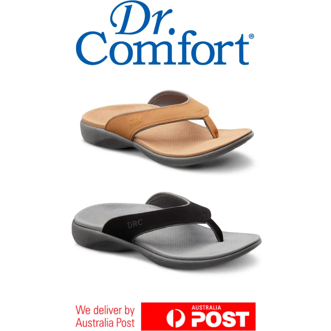 Dr. Comfort Shannon Orthotic Women's Thongs / Sandals | Black/Camel | Free Post