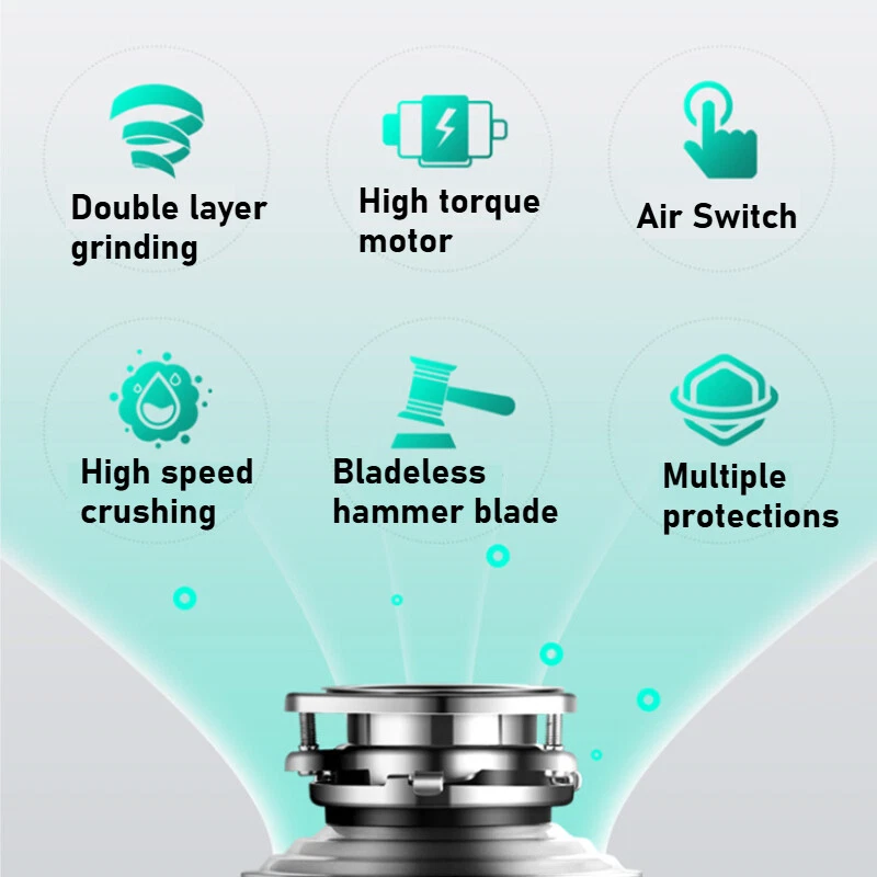 220V 630W 2L 3200RPM Food Waste Disposer Garbage Sink Disposal Kitchen Household - Image 4 of 4