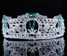 Green Austrian Rhinestone Crystal Tiara Hair Combs Crown Bridal Silver Prom T813