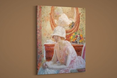 Frederick Carl Frieseke - Young Girl Before a Mirror in a Pink Dress - Art Print