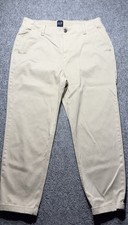 GAP Pull On Crop Pants Khaki Beige Cuffed Hem Casual Comfort Size 12 Women's