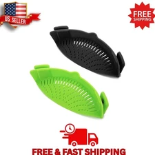 2 Pcs Silicone Clip on Strainer for Pasta Meat Vegetables Fruit, - Fit All Pots