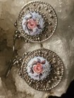 Vtg Authentic Russian Rostov Finift Enamel Rose 925 Filigree Earrings Marked 1РФ — photo 2