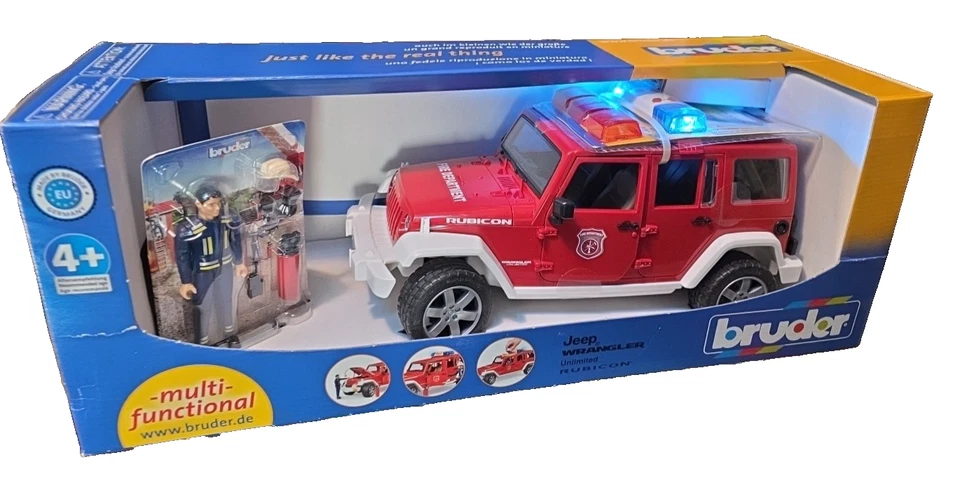 Vehículo de bomberos Bruder Jeep Wrangler Rubicon Wagon con Acss. & Light 1:16 nuevo en caja Foto 3 de 4