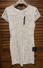 Lulus Embroidered Sequin Beaded Mesh White Short Sheath Dress Size M