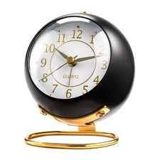 Black Retro Analog Alarm Clock Small Desk Clock with Night Light Non-Ticking