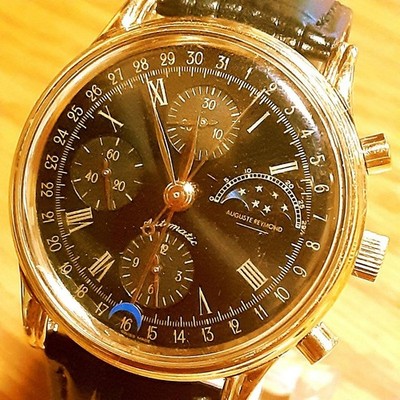 August Raymond Mondphase Chronograph Herrenuhr Automatik Schwarz & Gold aus...