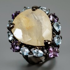 Handmade Natural Rutilated Quartz Ring 925 Sterling Silver Size 7.5 /R442527