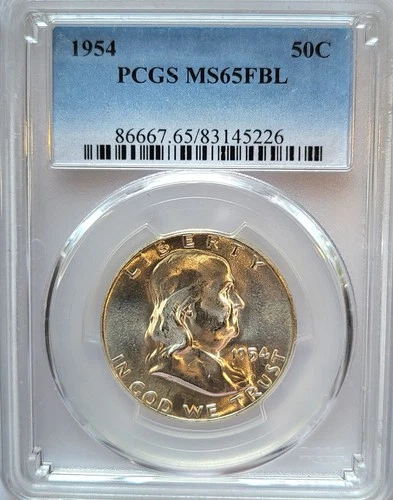 1954-P   PCGS MS-65 FBL  Brilliant White Satiny Franklin Silver Half Dollar #345