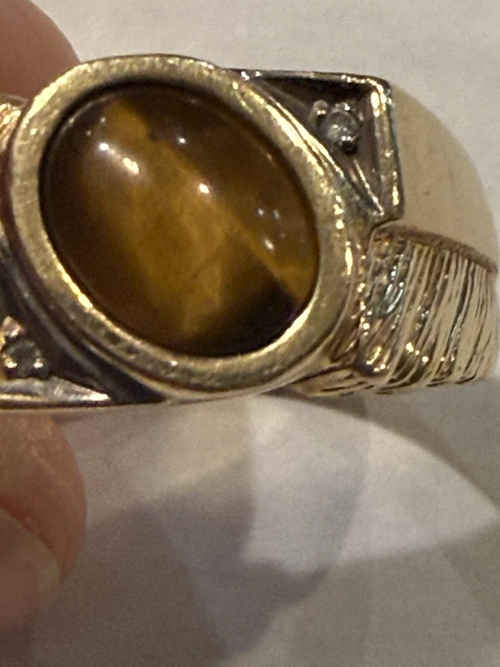Anillo de diamantes ojo de tigre oro 14k talla 8,5 Foto 4 de 4