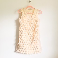 Anthropologie Champagne & Strawberry Ivory 3D Petal appliqué mini dress flapper