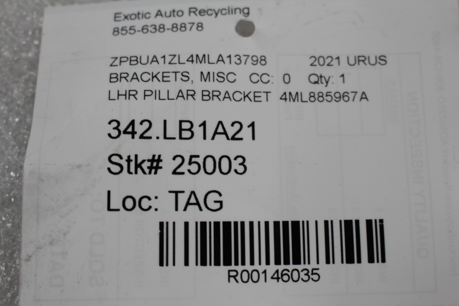 Lamborghini Urus Rear Left Pillar P/N 4ML885967A