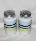 Vintage Unmarked A H Vitrock Stripe Milk Glass Salt & Pepper Kitchen Shaker Set