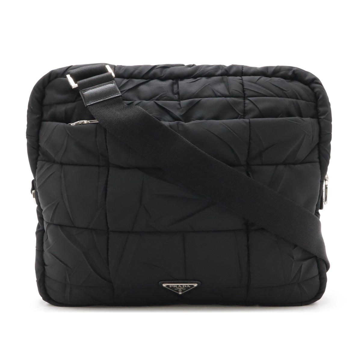 Prada Quilted Wrinkle Nylon Nero Black Crossbody Shoulder Bag Va0720