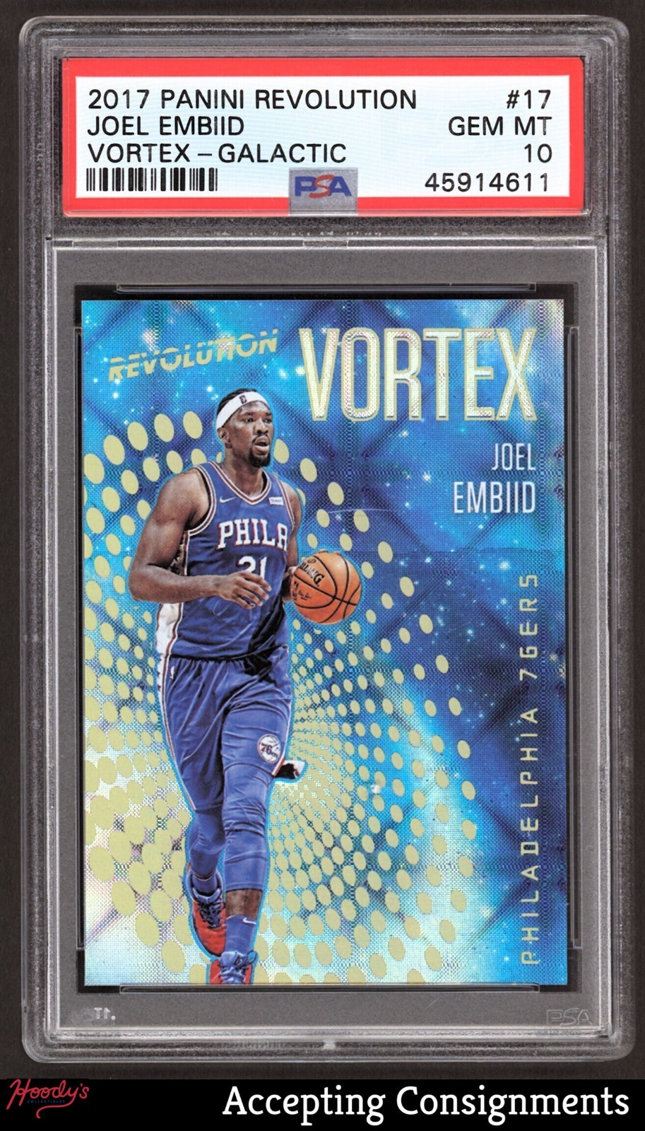 2017-18 Panini Revolution Vortex Galactic #17 Joel Embiid SP 76ERS PSA 10