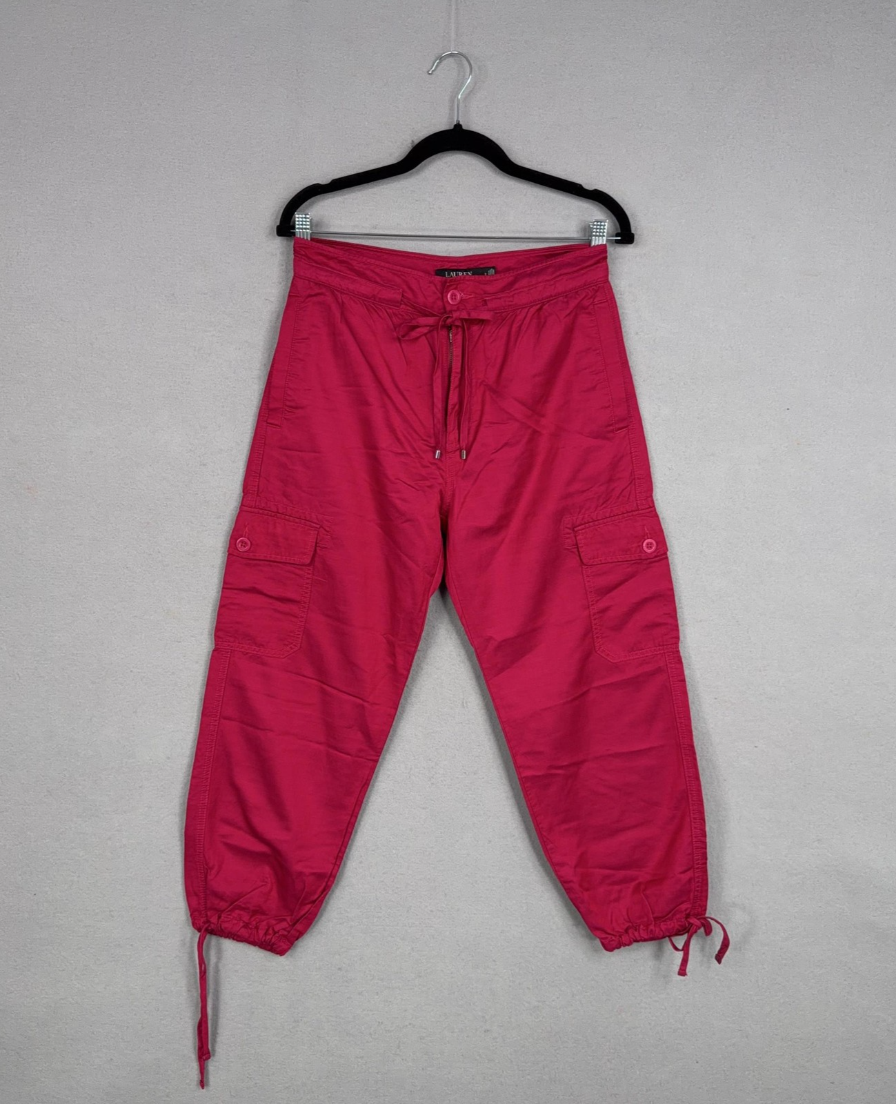 Lauren Ralph Lauren Pants Womens 2 Pink Cargo Capri Drawstring Hem Black Label