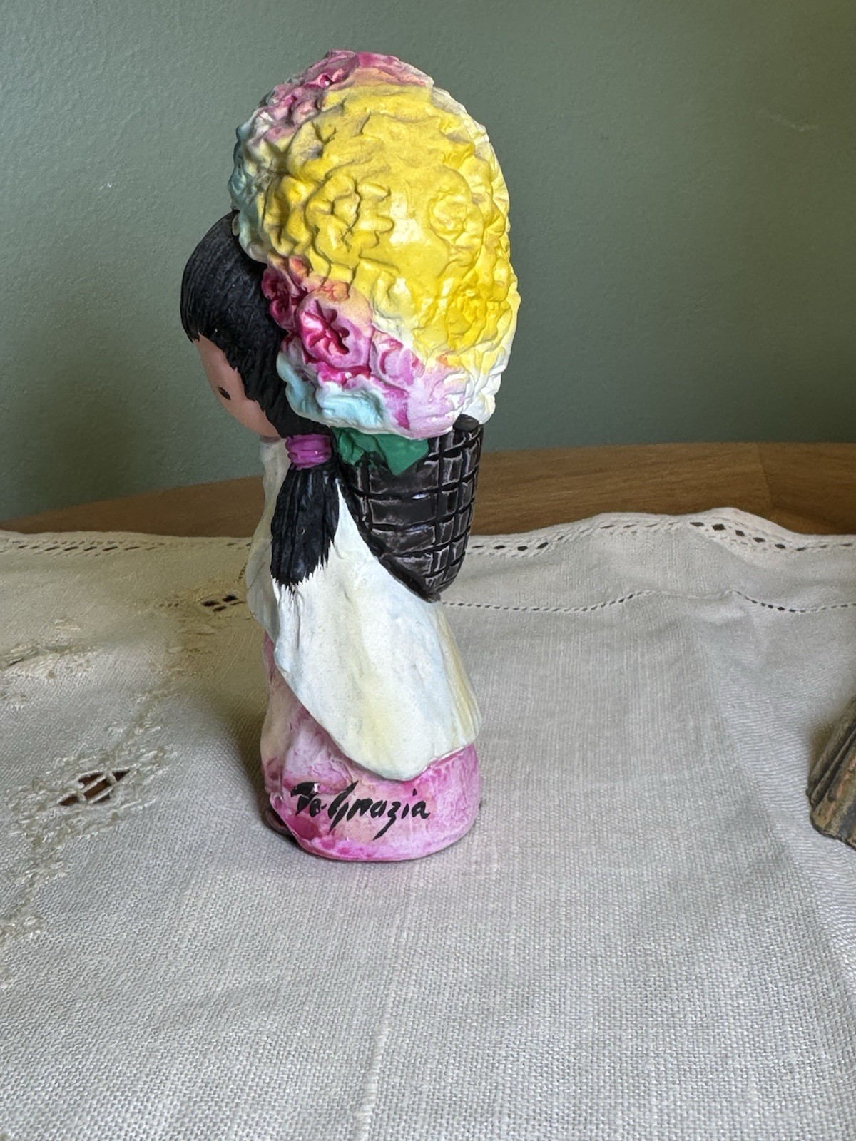 Vintage De Grazia Southwest Girl with Flowers Figure "Flower Girl" Artist Signed