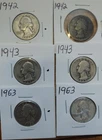 6 Silver Quarters Various Years Circulated Coins Weighing 1.085 Silver
