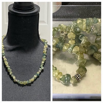 GRÜNER ''CHALCEDON'' EDELSTEINSPLITTER STERLING AKZENTE HALSKETTE 22,5''