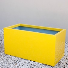 Primrose Galvanised Zinc Trough Patio Planter with Drainage Hole in Yellow 64cm