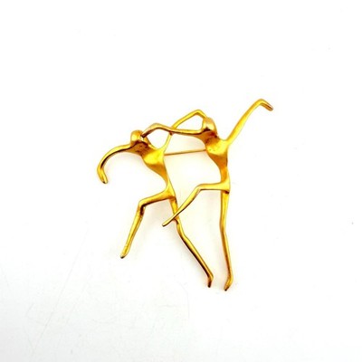 Vintage AJC Modernist Gold Dancer Brooch Dancing LARGE Matte Gold Tone Dancers